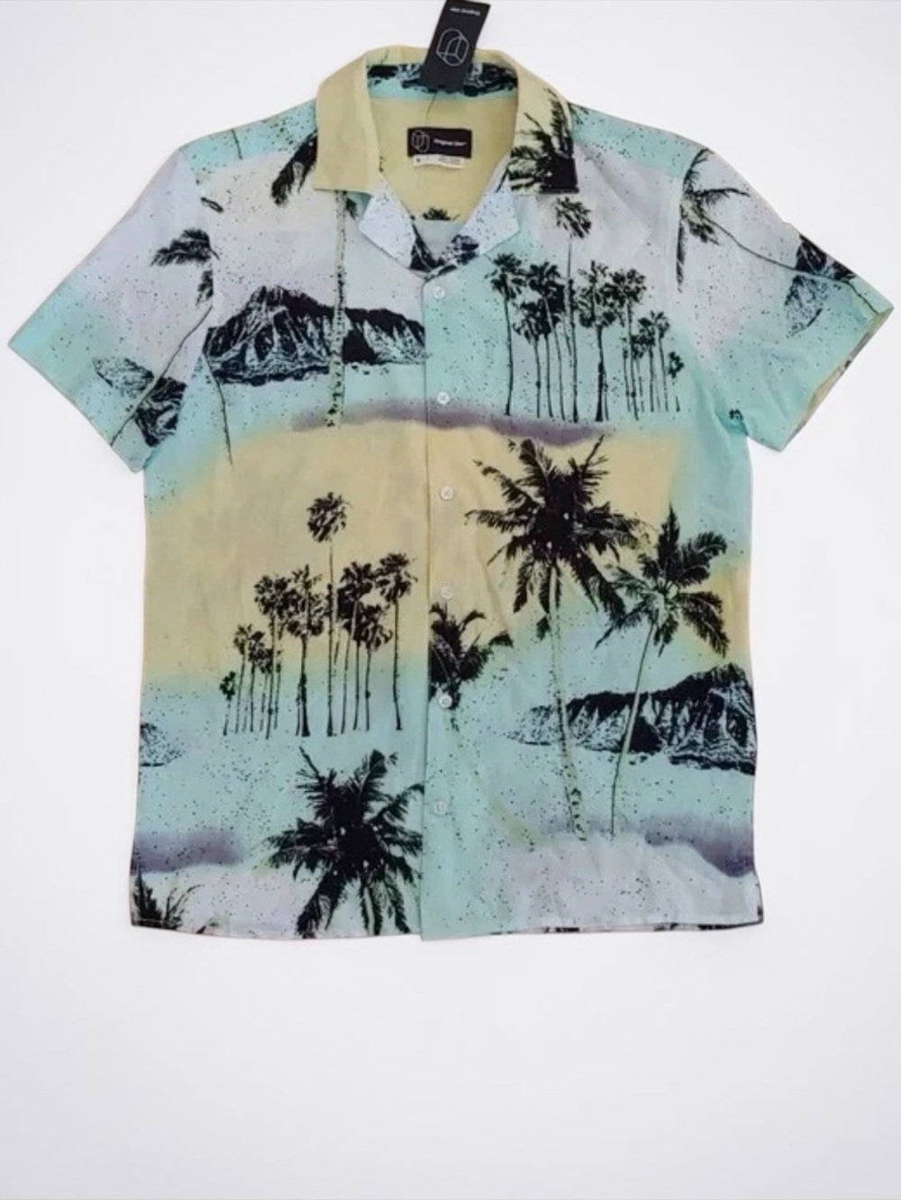 Original Use Men’s Large Hawaiian Resort Palm Tree Print Camp Collar Button Up
